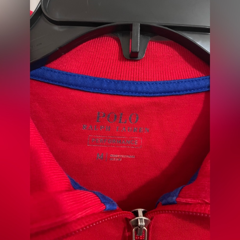 Polo Ralph Lauren Men M Red Black Full Zip Sweatshirt Track Jacket Sporty Preppy - Picture 4 of 11